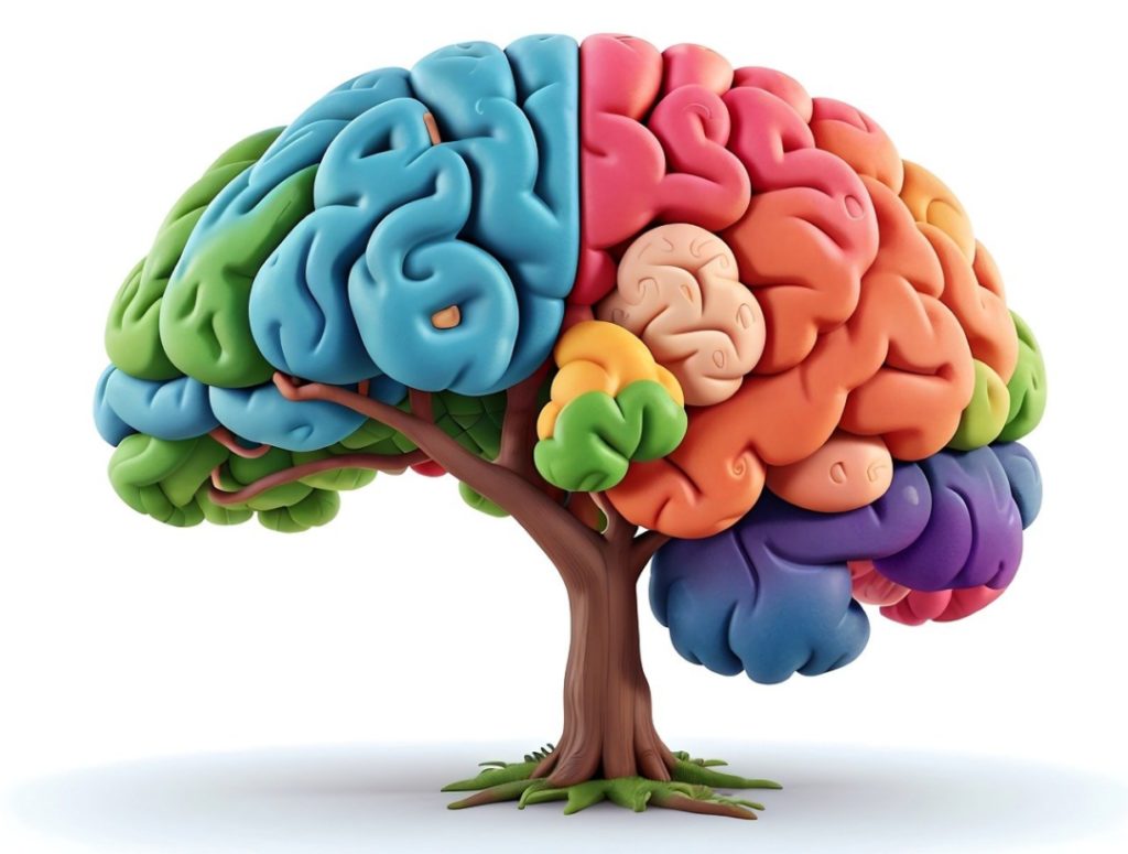 Cervello colorato astratto che cresce come un albero