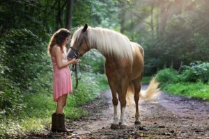 ragazza accarezza un cavallo