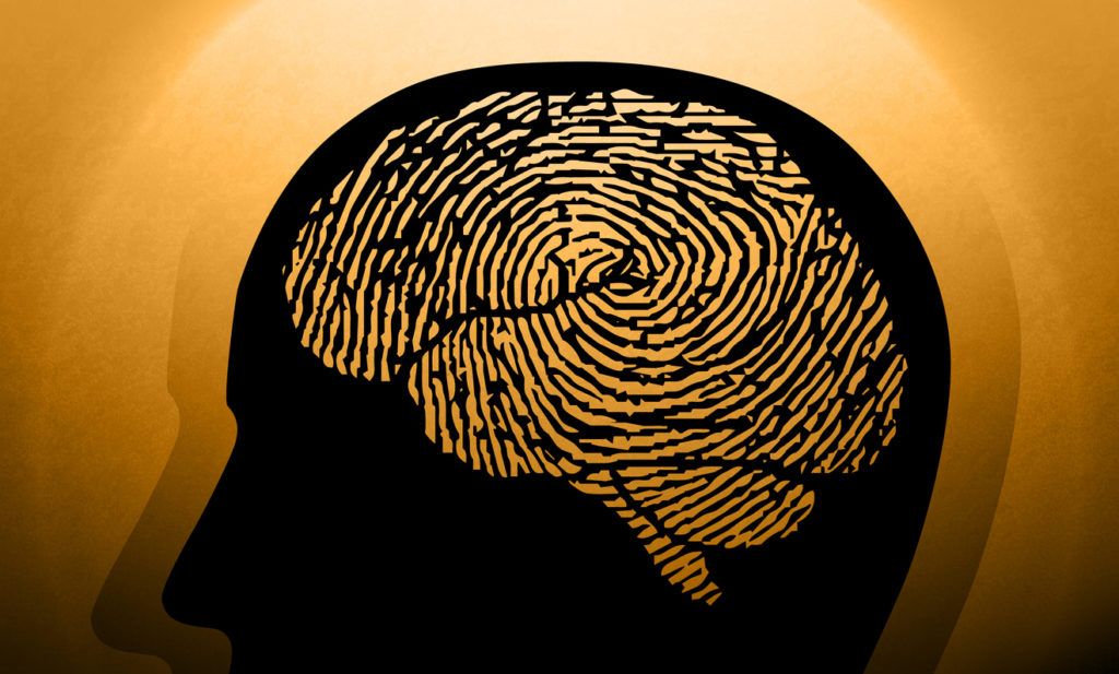Impronta digitale all'interno della testa di un uomo